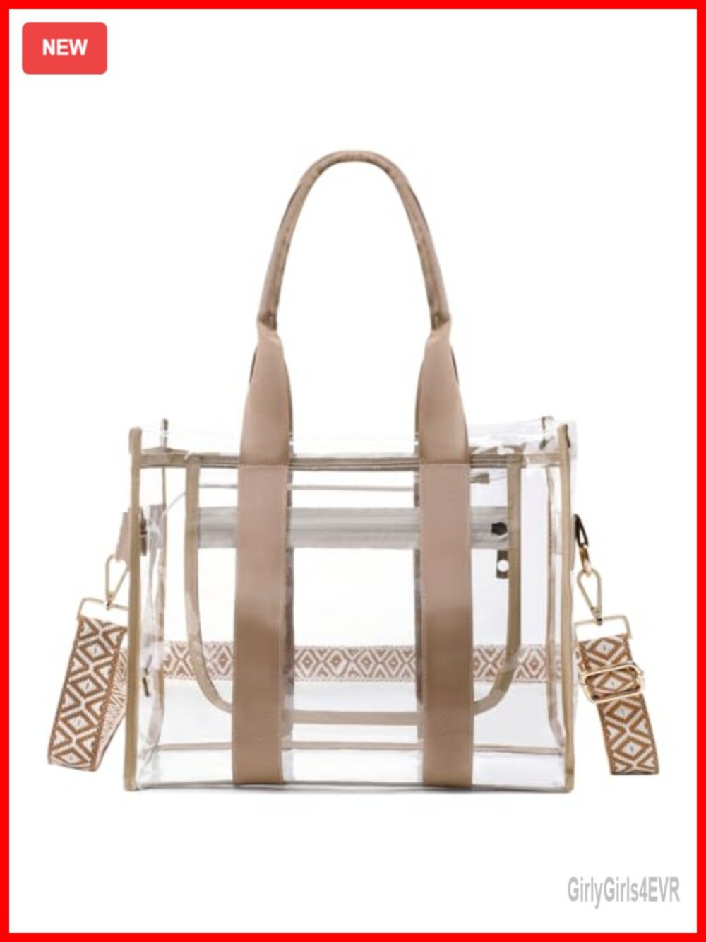 Clear Stadium Approved Tote Bag with Zipper and Adjustable Strap